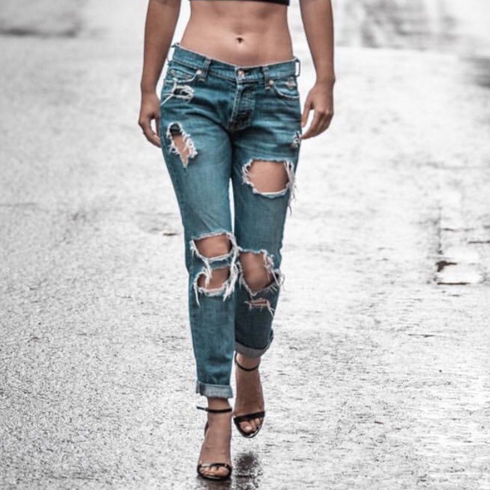 7 For All Mankind Destroyed Bootcut Jeans - Picture 4 of 4